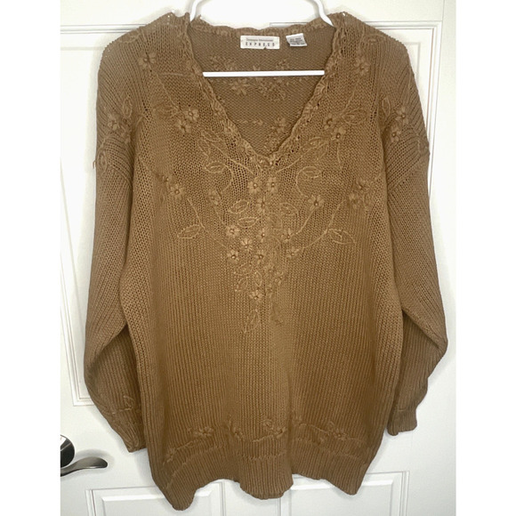 Express Sweaters - Vintage 90s Express Boho Embroidered Floral V-neck Sweater Sz L Cottagecore Y2K